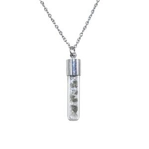 Moldavite Herkimer Diamond Quartz Crystal Mini Glass Vial Pendant Necklace
